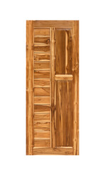New natural teak (Tectona grandis) wooden door isolate on white background. Clipping path.