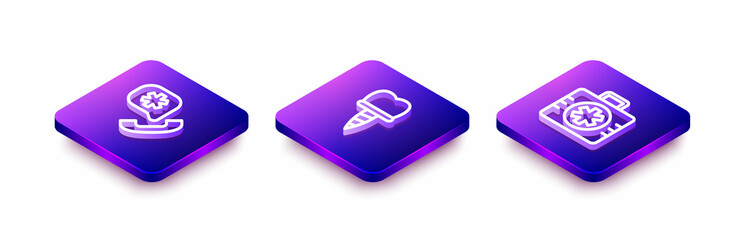 Set Isometric line Emergency call 911, Dental implant and First aid kit icon. Vector