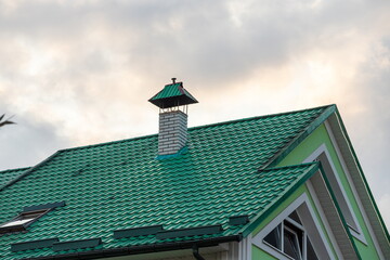 roof covered with metal tiles, roofing, wooden house
