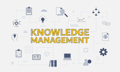 knowledge management concept with icon set with big word or text on center