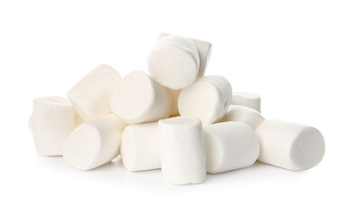 Heap of tasty marshmallows on white background