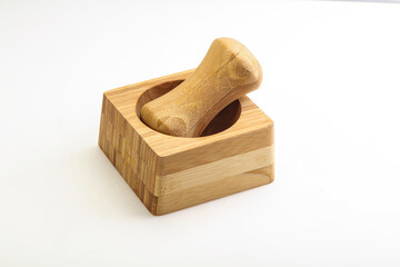 Wooden mortar for kitchen isolated