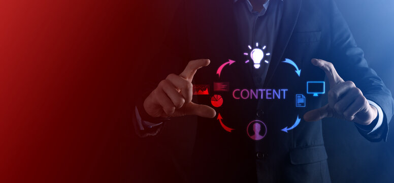 Content marketing cycle - creating, publishing, distributing content for a targeted audience online and analysis.