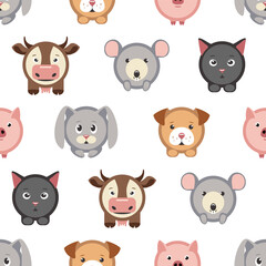 Square vector animals seamless pattern on white background