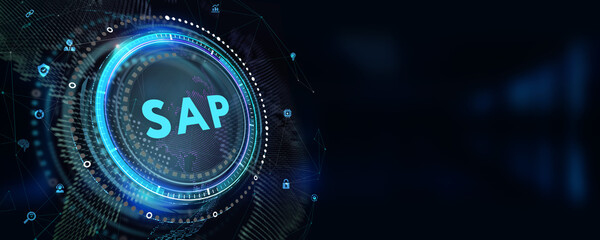 SAP System Software Automation concept on virtual screen data center. Business, modern technology, internet and networking concept. 3d illustration