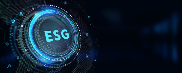 ESG environmental social governance business strategy investing concept. Technology, Internet and network concept.3d illustration
