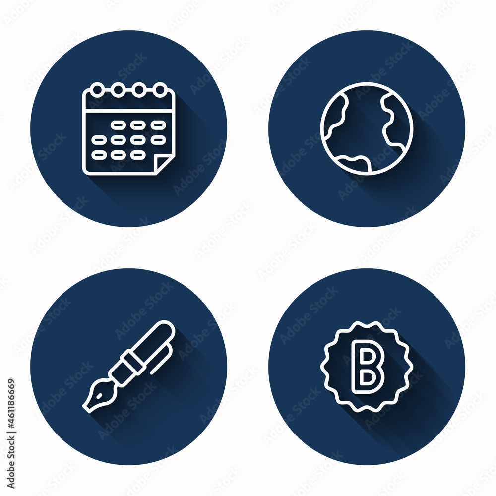 Poster set line school timetable, earth globe, fountain pen nib and exam paper with incorrect answers with 