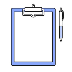 クリップボード上の白紙とペン