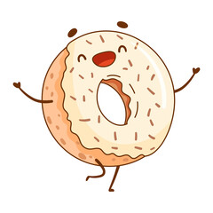 Happy funny smiling donut cartoon character vector illustration