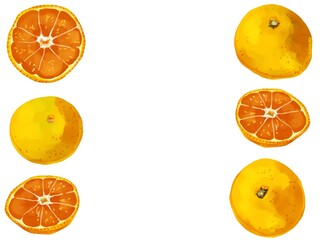 手描き水彩厚塗りのみかんイラスト長方形フレーム・左右