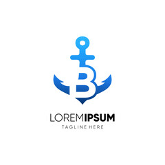 Letter B Anchor Logo Design Vector Icon Graphic Emblem Illustration Background Template
