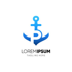 Letter P Anchor Logo Design Vector Icon Graphic Emblem Illustration Background Template