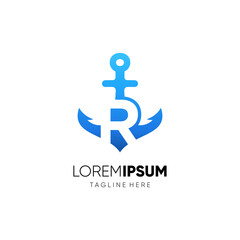 Letter R Anchor Logo Design Vector Icon Graphic Emblem Illustration Background Template
