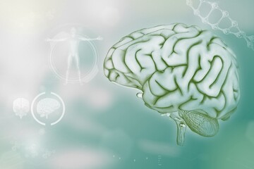 Medical 3D illustration - human brain, physiology analyzing concept - detailed electronic background or texture