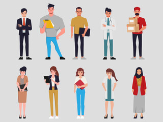 Flat cartoon character people set.