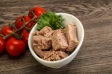 Canned tuna fillet in the bowl