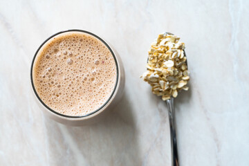 Oatmeal Smoothie with Peanut Butter, Cinnamon, Banana and Apple.