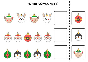 Fototapeta premium What comes next game with cute Christmas baubles.