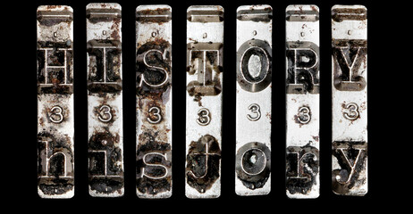 vintage old typewriter hammers  with the word History