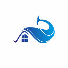 Whale house logo illustration vector image