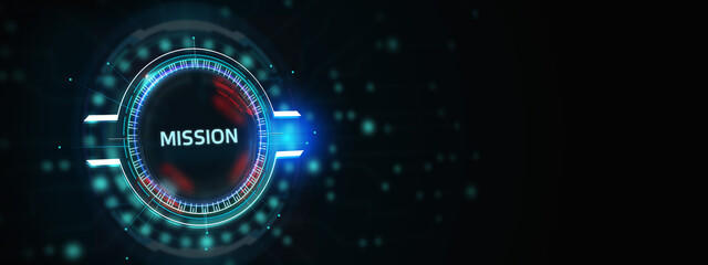 Mission concept. Finacial success concept on virtual screen. Business, technology, internet and networking concept. 3d illustration