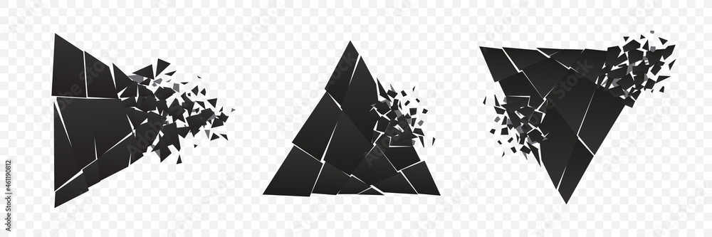 Sticker shape explosion broken and shattered flat style design vector illustration set isolated on transpare