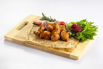 Chicken breast kebab shashlik served salad