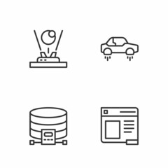 Set line Browser window, Cloud database, Hologram and Fantastic flying car icon. Vector
