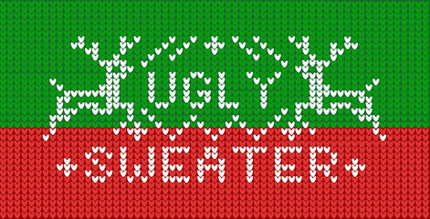 Christmas pattern with lettering ugly sweater and knitting red green
