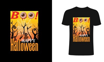 Boo! Happy Halloween t-shirt design. Halloween retro t shirt design. Horror t shirt  designs, Retro Halloween t shirts, Print for posters, clothes, advertising. Boo! Happy Halloween .