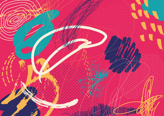 Creative doodle art header with different shapes and textures. Collage. Vector - 461191869