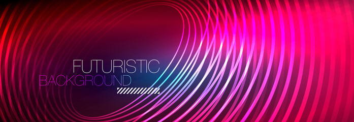 Dark abstract background with glowing neon circles. Trendy layout template for business or technology presentation, internet poster or web brochure cover, wallpaper