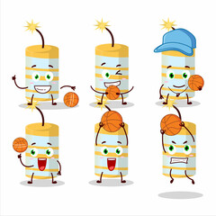 Talented yellow firecracker cartoon character as a basketball athlete