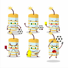 Yellow firecracker cartoon character working as a Football referee