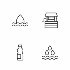 Set line Water drop, Bottle of water, and Well icon. Vector