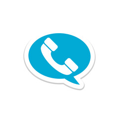 Speech bubble icon with phone tube isolated on white background