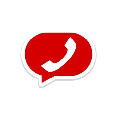 Speech bubble icon with phone tube isolated on white background