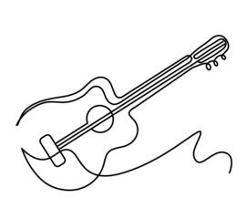 Abstract guitar as continuous lines drawing on white background. Vector