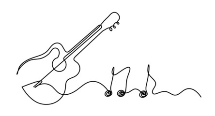 Abstract guitar as continuous lines drawing on white background. Vector