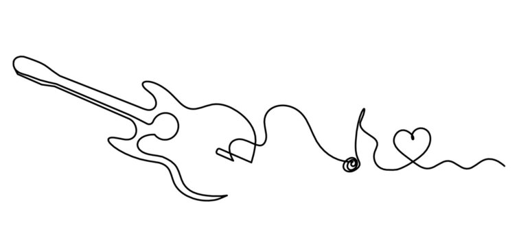 Abstract guitar as continuous lines drawing on white background. Vector - Powered by Adobe