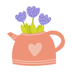Doodle style teapot with flowers. Hand drow style illustration isolated on white background.