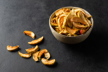 Dried apples, dehydrated apples. Homemade dried organic apple sliced.