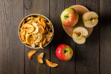 Dried apples, dehydrated apples. Homemade dried organic apple sliced.