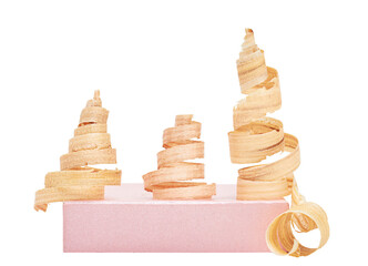 christmas trees on a pink box isolated on a white background