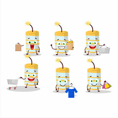 A Rich yellow firecracker mascot design style going shopping