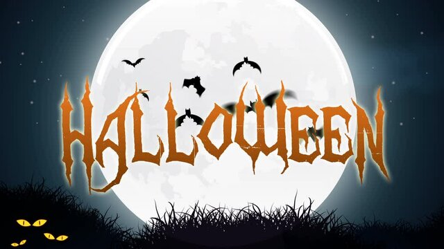 Halloween night with blue Moon and bats flying - Animation with DOF 