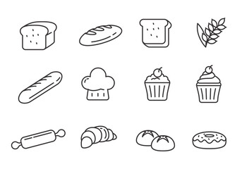 Set of bread icon in linear style isolated on white background