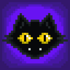 Black Cat Pixel 8bit 32x32px Vector Halloween