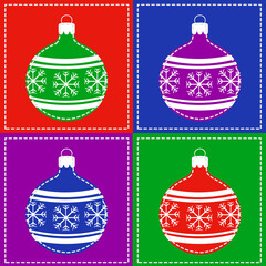 Multicolored background with christmas balls in the style of patchwork. Vector illustration.