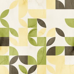 Seamless mid century retro watercolor geometric surface pattern design for print. High quality illustration. Aesthetic watercolor paint contemporary pastel collage composition. Subtle elegant design.